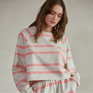 By Together Pink/Gray Striped Sweater & Shorts Lounge Set-Medium